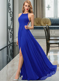 Delaney A-Line Scoop Neck Floor-Length Chiffon Bridesmaid Dress With Split Front STAP0012826