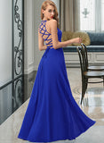 Delaney A-Line Scoop Neck Floor-Length Chiffon Bridesmaid Dress With Split Front STAP0012826