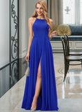 Delaney A-Line Scoop Neck Floor-Length Chiffon Bridesmaid Dress With Split Front STAP0012826