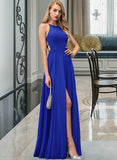 Delaney A-Line Scoop Neck Floor-Length Chiffon Bridesmaid Dress With Split Front STAP0012826