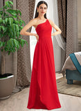 Areli A-Line One-Shoulder Floor-Length Bridesmaid Dress With Ruffle Split Front STAP0012827