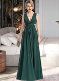 Makayla A-Line V-neck Floor-Length Chiffon Bridesmaid Dress STAP0012828