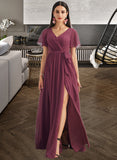 Mya A-Line V-neck Floor-Length Bridesmaid Dress With Split Front STAP0012829