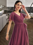 Mya A-Line V-neck Floor-Length Bridesmaid Dress With Split Front STAP0012829