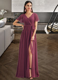 Mya A-Line V-neck Floor-Length Bridesmaid Dress With Split Front STAP0012829