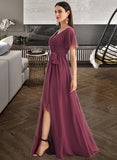 Mya A-Line V-neck Floor-Length Bridesmaid Dress With Split Front STAP0012829