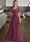 Mya A-Line V-neck Floor-Length Bridesmaid Dress With Split Front STAP0012829