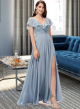 Meadow A-Line V-neck Floor-Length Bridesmaid Dress With Split Front STAP0012832