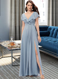 Meadow A-Line V-neck Floor-Length Bridesmaid Dress With Split Front STAP0012832