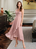 Natalee A-Line V-neck Asymmetrical Bridesmaid Dress With Split Front STAP0012833