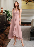 Natalee A-Line V-neck Asymmetrical Bridesmaid Dress With Split Front STAP0012833