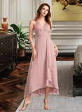 Natalee A-Line V-neck Asymmetrical Bridesmaid Dress With Split Front STAP0012833