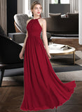 Paris A-Line Scoop Neck Floor-Length Chiffon Bridesmaid Dress With Ruffle STAP0012835