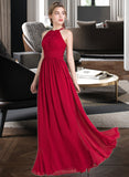 Paris A-Line Scoop Neck Floor-Length Chiffon Bridesmaid Dress With Ruffle STAP0012835