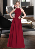 Paris A-Line Scoop Neck Floor-Length Chiffon Bridesmaid Dress With Ruffle STAP0012835