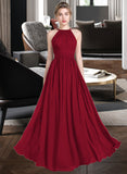 Paris A-Line Scoop Neck Floor-Length Chiffon Bridesmaid Dress With Ruffle STAP0012835