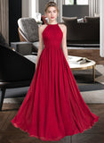 Paris A-Line Scoop Neck Floor-Length Chiffon Bridesmaid Dress With Ruffle STAP0012835