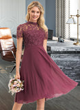 Maddison A-Line Scoop Neck Knee-Length Chiffon Lace Bridesmaid Dress STAP0012836