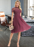 Maddison A-Line Scoop Neck Knee-Length Chiffon Lace Bridesmaid Dress STAP0012836