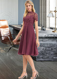 Maddison A-Line Scoop Neck Knee-Length Chiffon Lace Bridesmaid Dress STAP0012836