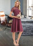 Maddison A-Line Scoop Neck Knee-Length Chiffon Lace Bridesmaid Dress STAP0012836