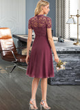 Maddison A-Line Scoop Neck Knee-Length Chiffon Lace Bridesmaid Dress STAP0012836