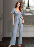 Mckinley Jumpsuit/Pantsuit V-neck Floor-Length Bridesmaid Dress With Ruffle STAP0012837