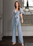 Mckinley Jumpsuit/Pantsuit V-neck Floor-Length Bridesmaid Dress With Ruffle STAP0012837