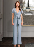 Mckinley Jumpsuit/Pantsuit V-neck Floor-Length Bridesmaid Dress With Ruffle STAP0012837