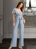 Mckinley Jumpsuit/Pantsuit V-neck Floor-Length Bridesmaid Dress With Ruffle STAP0012837