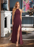 Julianne A-Line High Neck Floor-Length Bridesmaid Dress With Split Front STAP0012838