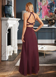 Julianne A-Line High Neck Floor-Length Bridesmaid Dress With Split Front STAP0012838