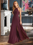 Julianne A-Line High Neck Floor-Length Bridesmaid Dress With Split Front STAP0012838