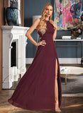 Julianne A-Line High Neck Floor-Length Bridesmaid Dress With Split Front STAP0012838