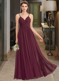 Francesca A-line V-Neck Floor-Length Chiffon Lace Bridesmaid Dress With Ruffle STAP0012839