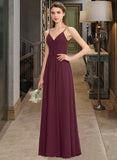 Francesca A-line V-Neck Floor-Length Chiffon Lace Bridesmaid Dress With Ruffle STAP0012839