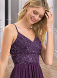 Aleena A-line V-Neck Floor-Length Chiffon Lace Bridesmaid Dress With Beading Sequins STAP0012840