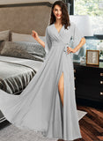 Julianna A-Line V-neck Floor-Length Bridesmaid Dress With Ruffle Split Front STAP0012844