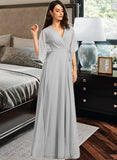 Julianna A-Line V-neck Floor-Length Bridesmaid Dress With Ruffle Split Front STAP0012844