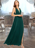 Elisa A-Line V-neck Floor-Length Chiffon Bridesmaid Dress With Split Front STAP0012847