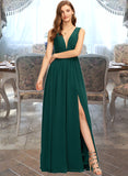 Elisa A-Line V-neck Floor-Length Chiffon Bridesmaid Dress With Split Front STAP0012847