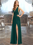 Elisa A-Line V-neck Floor-Length Chiffon Bridesmaid Dress With Split Front STAP0012847