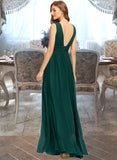 Elisa A-Line V-neck Floor-Length Chiffon Bridesmaid Dress With Split Front STAP0012847