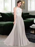 Kristen A-Line Scoop Neck Floor-Length Chiffon Lace Bridesmaid Dress STAP0012848