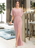 Ruby Sheath/Column Floor-Length Bridesmaid Dress With Split Front STAP0012851