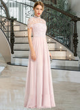 Kailey A-Line High Neck Floor-Length Chiffon Bridesmaid Dress With Sequins STAP0012852