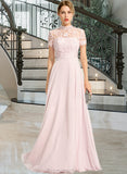 Kailey A-Line High Neck Floor-Length Chiffon Bridesmaid Dress With Sequins STAP0012852