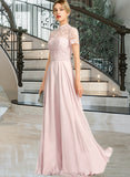 Kailey A-Line High Neck Floor-Length Chiffon Bridesmaid Dress With Sequins STAP0012852