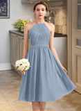 Damaris A-Line Scoop Neck Knee-Length Chiffon Bridesmaid Dress With Ruffle STAP0012853