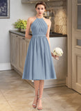 Damaris A-Line Scoop Neck Knee-Length Chiffon Bridesmaid Dress With Ruffle STAP0012853